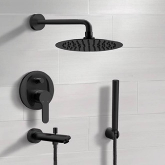 Tub and Shower Faucet Matte Black Tub and Shower Faucet Set with Handheld, Rain Shower Head Remer TSH48